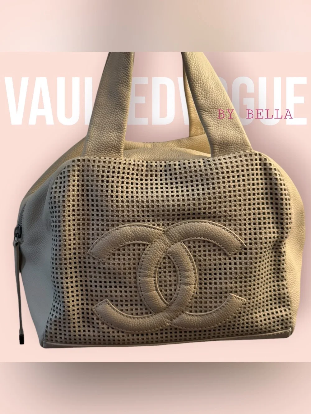 CHANEL Beige Perforated Leather Tote with CC Logo